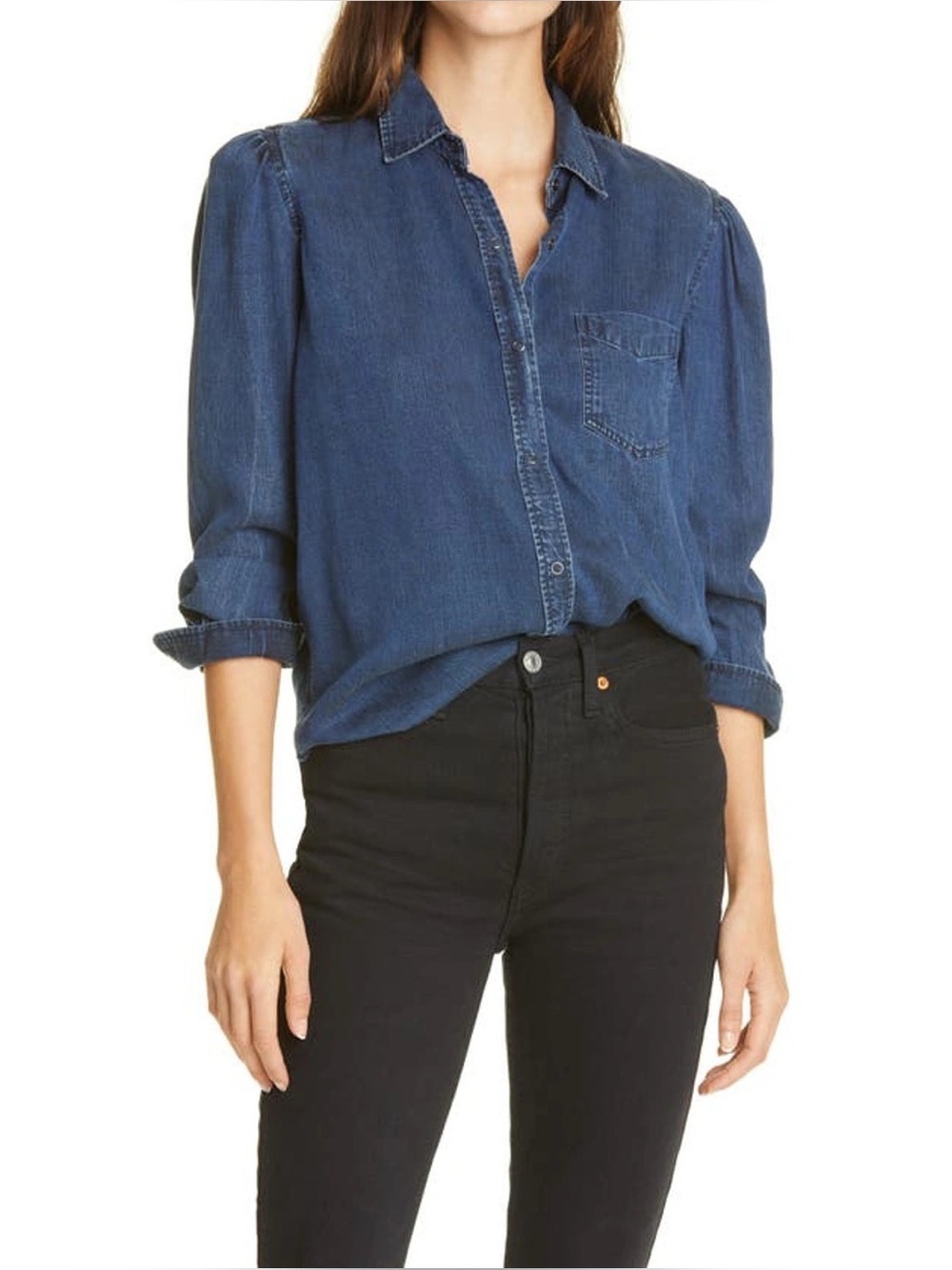 Rails Madelyn Dark Vintage Chambray Button Down Shirt Medium - Tencel Snap Front